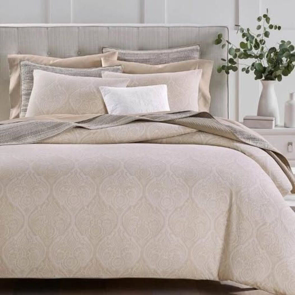 KING 3 Pieces Charter Club 100% Cotton Comforter Set New Biege